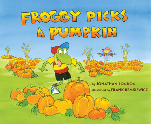 Froggy picks a pumpkin